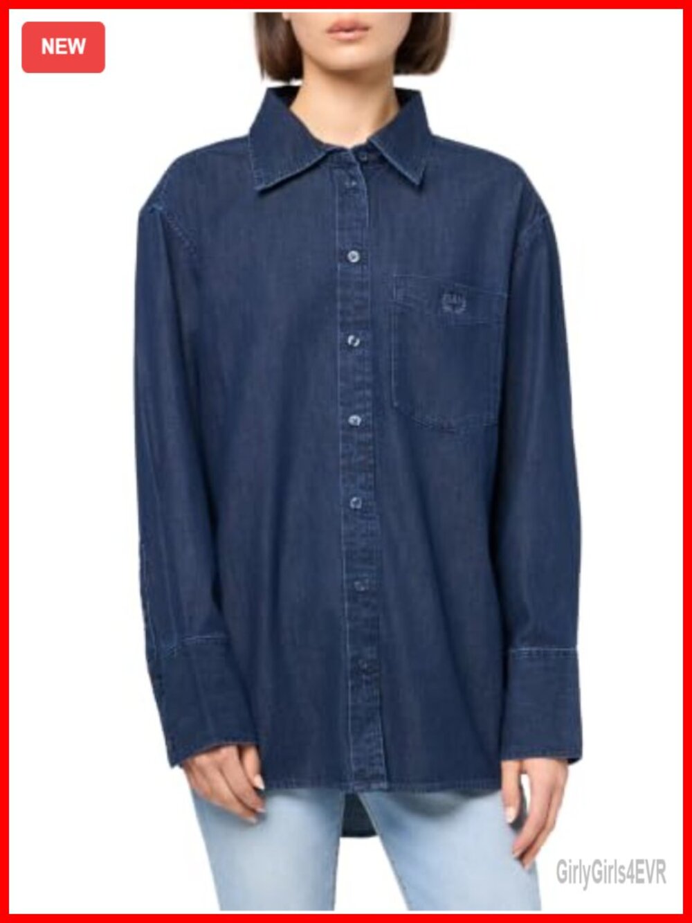 Denim Button-Down Shirt Long Sleeve Collared Regular Fit Woven